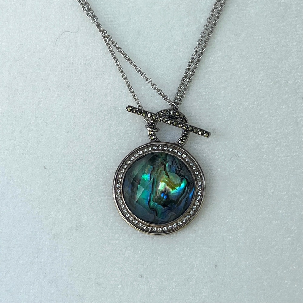 Judith Jack Vintage 925 Silver Double Strand‎ Marcasite Abalone Doublet Necklace